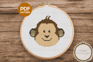 Cartoon Monkey Face Modern Cross Stitch