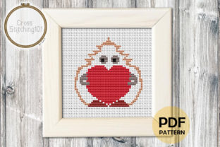 Mascot Holding Heart Modern Cross Stitch