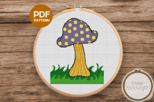 Mushroom on Grass Modern Cross Stitch for Business Merch